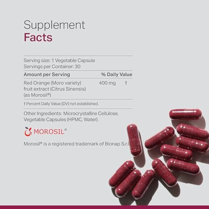 ANEW VITA Morosil - Moro Red Orange Extract from Italy | Clinically Tested | Plant Based | Blood Orange | Non-GMO, Gluten Free, 30 Vegetable Capsules | Made in USA - Image 2