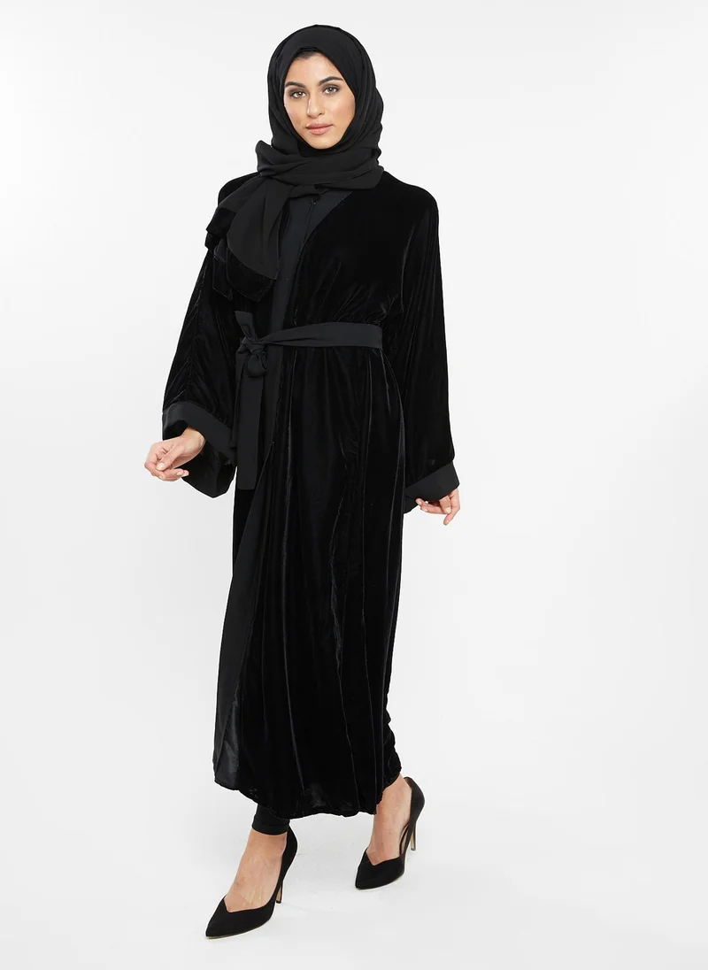 NUKHBAA Black velvet abaya
