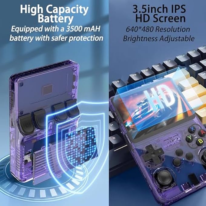 R36S HANDHELD RETRO GAMING CONSOLE LINUX SYSTEM WITH 32+128G TF CARD, PRELOADED WITH 20000+ CLASSIC GAMES，RETRO VIDEO GAME CONSOLE 3.5-INCH IPS SCREEN PURPLE TRANSPARENT, LINUX SYSTEM RETRO GAME - Image 5
