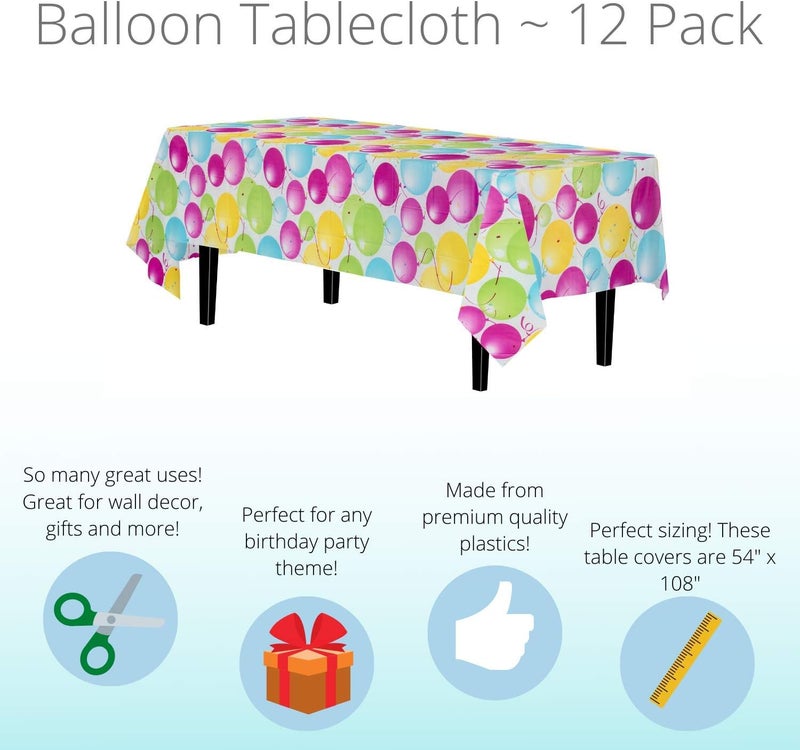 Exquisite Party Solids 12 Pack Premium Quality Balloon Design Plastic Tablecloth - 54 Inches by 108 inches of Fabulous Rectangle Birthday Tablecloth with Balloon Design for 8 Foot Party Table… - Image 5