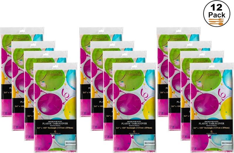 Exquisite Party Solids 12 Pack Premium Quality Balloon Design Plastic Tablecloth - 54 Inches by 108 inches of Fabulous Rectangle Birthday Tablecloth with Balloon Design for 8 Foot Party Table… - Image 4