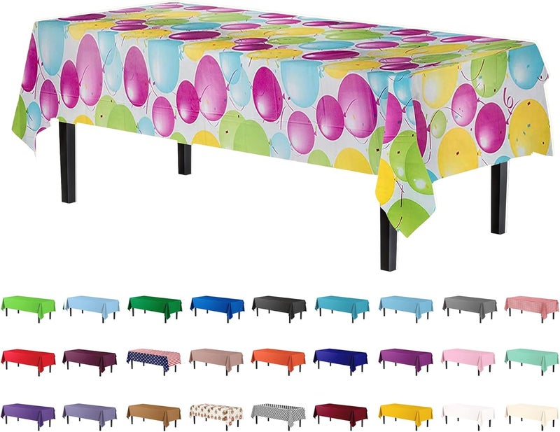 Exquisite Party Solids 12 Pack Premium Quality Balloon Design Plastic Tablecloth - 54 Inches by 108 inches of Fabulous Rectangle Birthday Tablecloth with Balloon Design for 8 Foot Party Table… - Image 1
