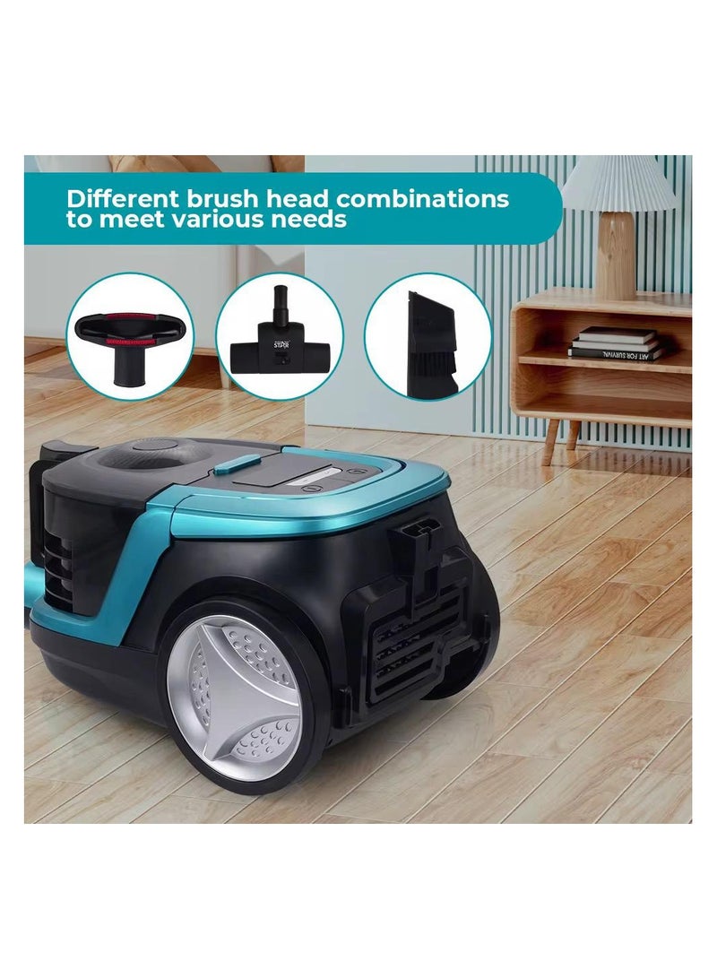 Winning Star Bagless Vacuum Cleaner, 2500W, Remote Control Handle, 4.5m Cord, LED Display, Automatic Cord Retraction, Black/Turquoise - Image 4