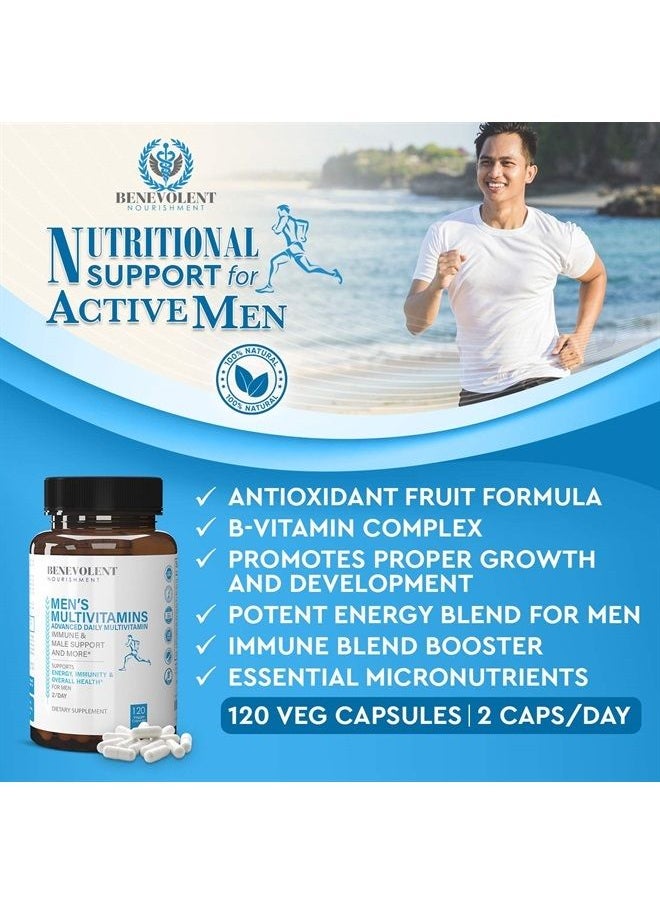 BENEVOLENT NOURISHMENT - Multivitamin for Men - Supports Energy & Overall Health - Essential Daily Vitamins for Men, Biotin, Magnesium, Zinc & Antioxidant for Immune Health - Non-GMO Men Multivitamin Supplement, 120 Caps - Image 1