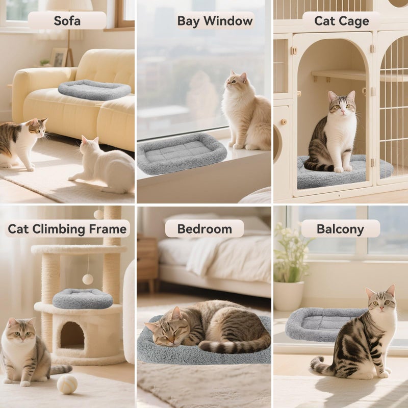 PETLESO Small Cat Bed Mat Plush Pet Cushion, 15" x 10" Cat Pad with Pillow Around for Indoor Pets, Puppy Curl Sleep Self Warming Mat for Crate Carrier/Outdoor Pet Houses, Non-Slip Bottom, Small - Image 5