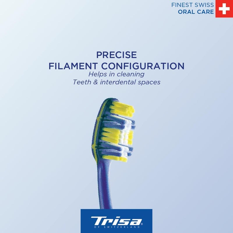 TRISA فرشاة أسنان متوسطة للبالغين من تريزا برأس مرن - تصميم مريح مع منظف للسان، ألوان متنوعة، - Image 4