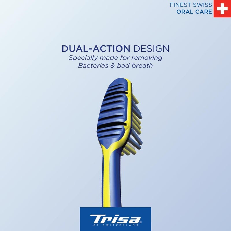 TRISA فرشاة أسنان متوسطة للبالغين من تريزا برأس مرن - تصميم مريح مع منظف للسان، ألوان متنوعة، - Image 5