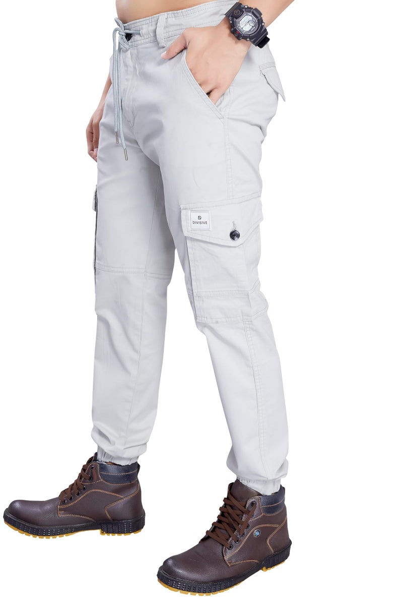 DIVISIVE Men's Cotton Joggers Cargo Pants (DCR282_34_Ice Grey) - Image 1
