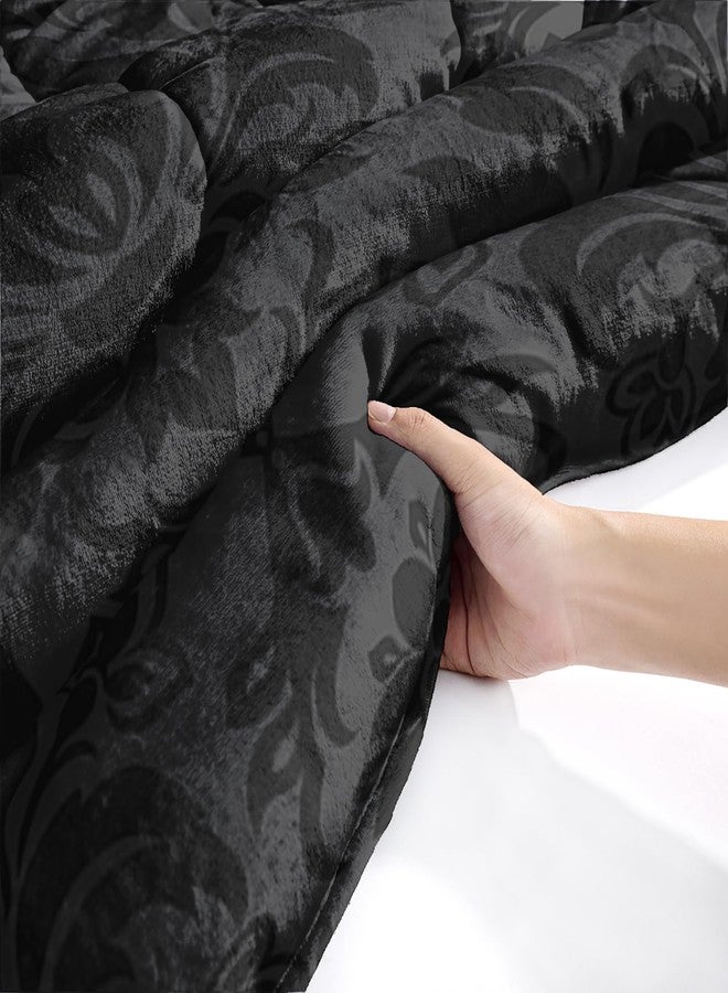 QOOMO Bohemian Exotic Sherpa Comforter, Adults Black Damask Plush Warm Fall Winter Bedding Comforter Sets, Antique Victorian Baroque Sherpa Full/Queen Comforter Set, 3 Piece Set - Image 5