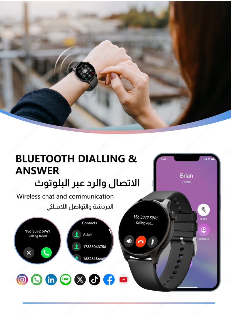 مسافر الكثبان - ساعة ذكية بشاشة AMOLED عالية الدقة، بطارية 280mAh، للرجال والنساء، أوضاع رياضية متعددة، مقاومة للماء IP68، مكالمات بلوتوث HD، مراقبة معدل ضربات القلب والأكسجين في الدم، تتبع GPS، ساعة ذكية فائقة أسود - Image 1