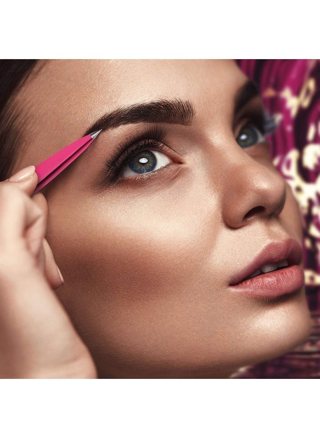 By MILLY - Pointed Tweezers | High Carbon Stainless Steel Needle Nose Tweezers | Fine Point Tweezers Precision Hair Removal | Perfectly Aligned & Hand-Filed Sharp Tweezers | Pink - Image 1