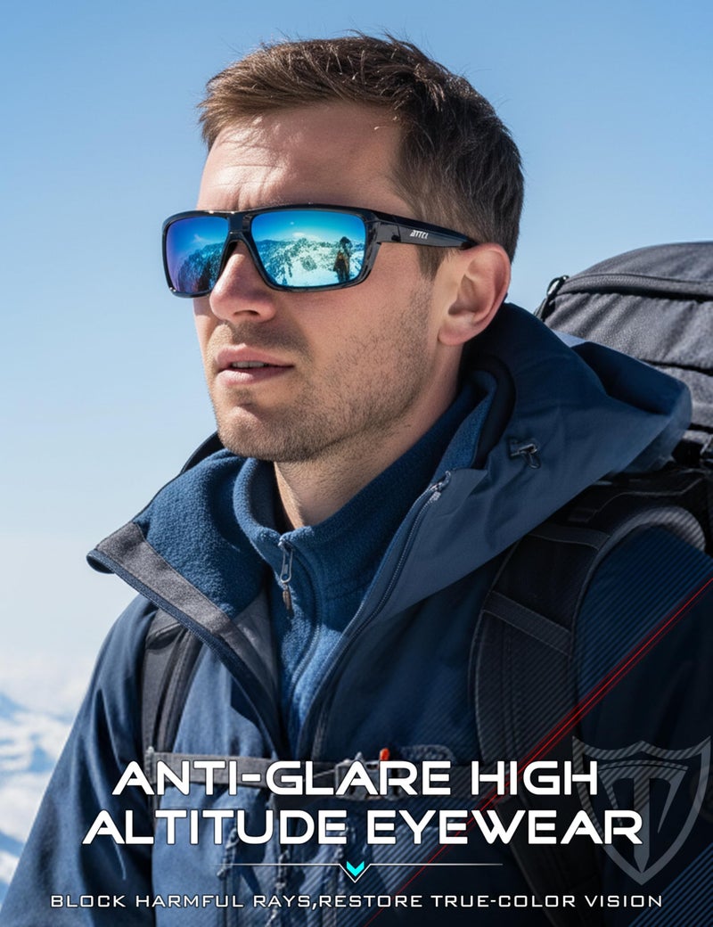 ATTCL Polarized Sunglasses Men for Fishing: UV Protection Lightweight TR90 Sports Wrap Sun Glasses Driving Golf Cycling Running 5001 black-blue - Image 3
