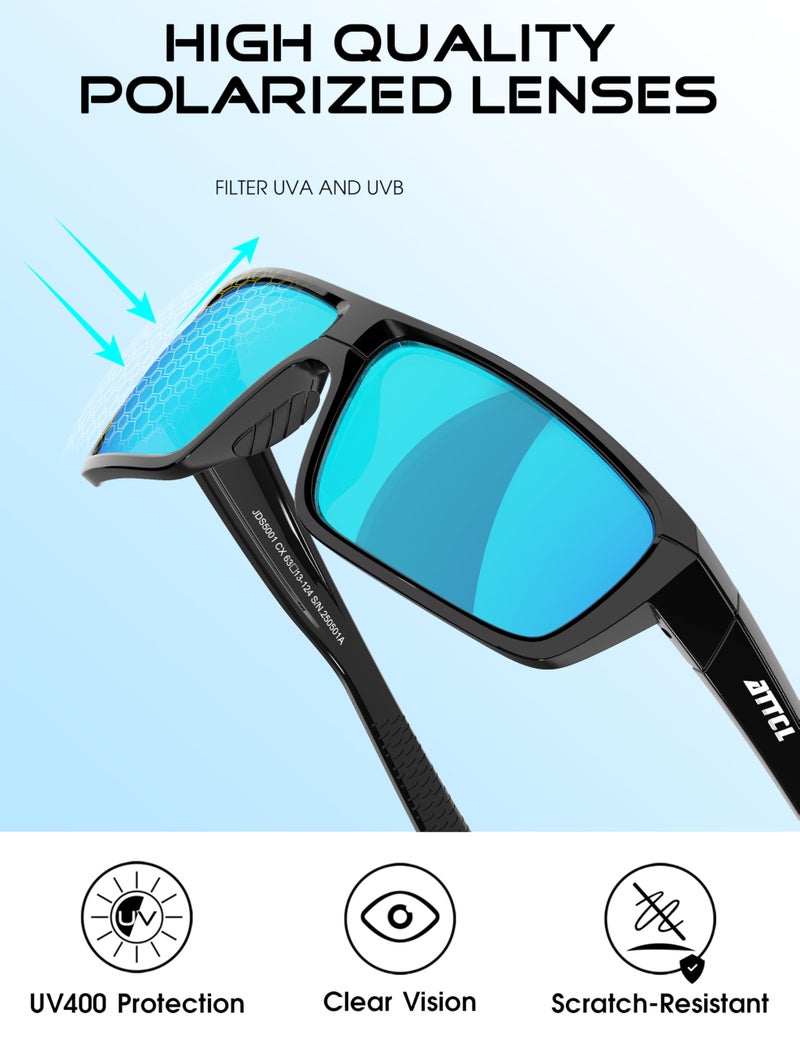 ATTCL Polarized Sunglasses Men for Fishing: UV Protection Lightweight TR90 Sports Wrap Sun Glasses Driving Golf Cycling Running 5001 black-blue - Image 4