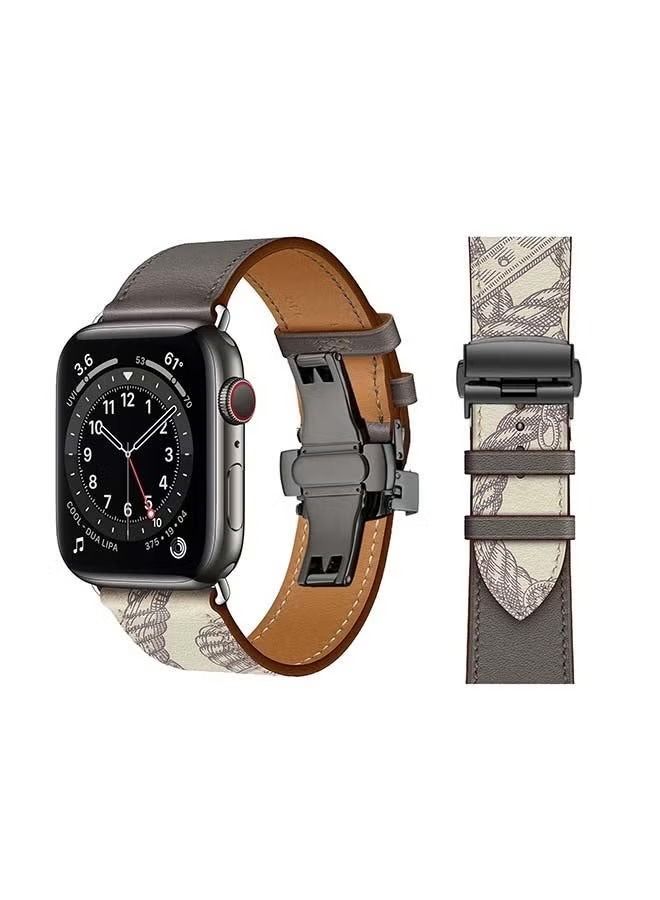 فيسوس سوار بديل من الجلد الطبيعي بإبزيم أسود لساعة Apple Watch Series 6 / SE / 5/4/3/2/1 44 / 42mm رمادي / أبيض