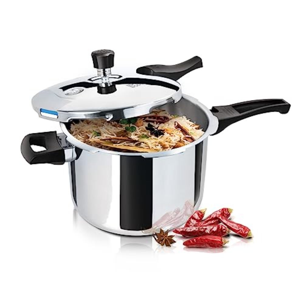 Triply Stainless Steel Pressure Cooker With Outer Lid, 5 litre, Silver Dishwasher Safe Food Safe Induction Safe Hot Plate Safe Flame Safe