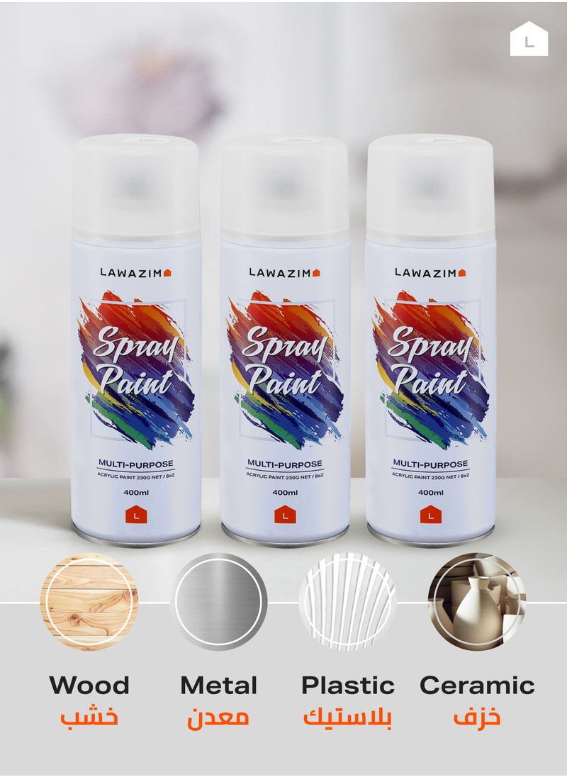 LAWAZIM - Pack Of 3 Spray Paint Set - 190 Lacquer - Multi-Purpose Translucent Spray Paint with Quick-Drying, UV & Scratch Resistance - Ideal for Wood, Metal, Plastic, Ceramic, DIY, and Automotive Use - Image 1