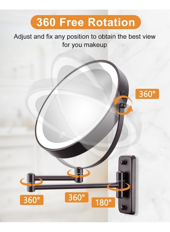 DECLUTTR 9 Inch Wall Mounted Lighted Makeup Mirror, Double-Sided Magnifying Mirror 1X/10X, 3 Colors Lighted Makeup Mirror, Touch Dimmable 360° Rotation Foldable Light Up Mirror, Bronze - Image 5