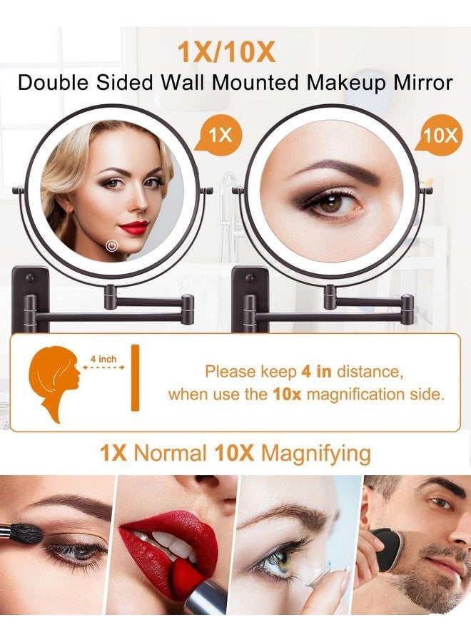 DECLUTTR 9 Inch Wall Mounted Lighted Makeup Mirror, Double-Sided Magnifying Mirror 1X/10X, 3 Colors Lighted Makeup Mirror, Touch Dimmable 360° Rotation Foldable Light Up Mirror, Bronze - Image 4