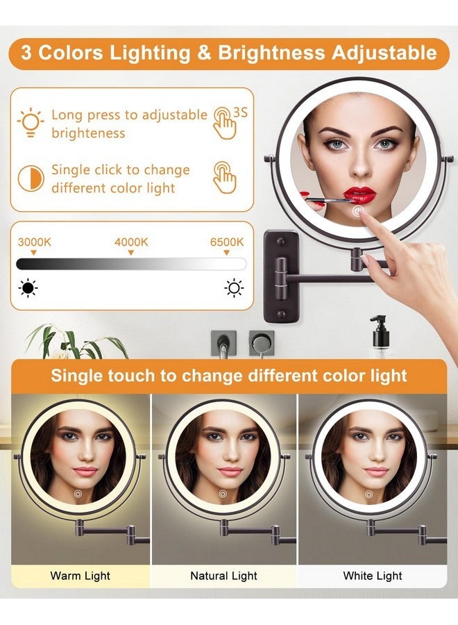 DECLUTTR 9 Inch Wall Mounted Lighted Makeup Mirror, Double-Sided Magnifying Mirror 1X/10X, 3 Colors Lighted Makeup Mirror, Touch Dimmable 360° Rotation Foldable Light Up Mirror, Bronze - Image 3