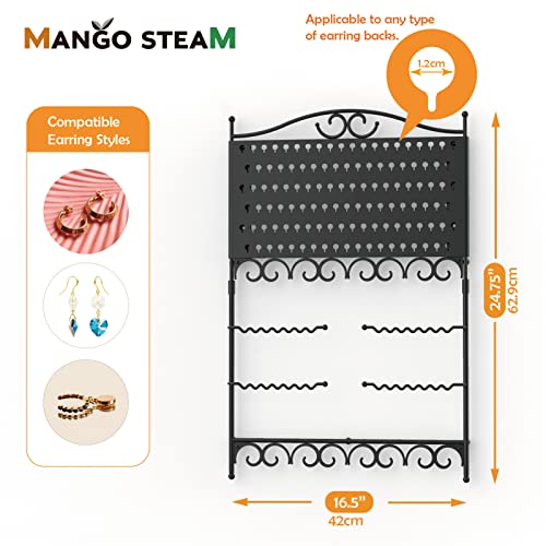Mango Steam Deluxe Wall Mounted Closet/Wardrobe Display Hanger Organizer for Jewelry & Earrings With Hooks & Bar for Necklaces, Bracelets, Accessories - Black - Image 4