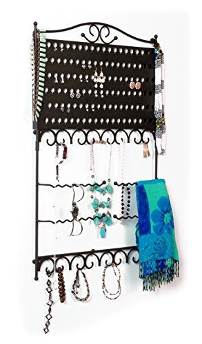 Mango Steam Deluxe Wall Mounted Closet/Wardrobe Display Hanger Organizer for Jewelry & Earrings With Hooks & Bar for Necklaces, Bracelets, Accessories - Black - Image 2