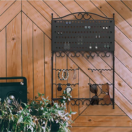 Mango Steam Deluxe Wall Mounted Closet/Wardrobe Display Hanger Organizer for Jewelry & Earrings With Hooks & Bar for Necklaces, Bracelets, Accessories - Black - Image 5