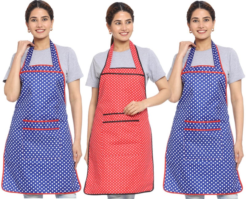 JMi Polka Dot Polyester Fabric Waterproof Apron with Long Ties and 1 Large Pocket For Cooking Dusting Home Kitchen Restaurant Multipurpose for Men & Women Unisex Apron. (Free, MULTI - 2, 3) - Image 1