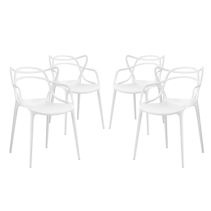 Modway Entangled Modern Molded Plastic Four Dining Armchairs in White