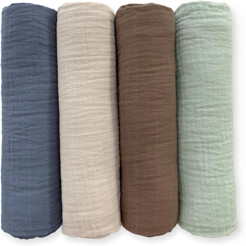 SwaddleDesigns Cotton Muslin Swaddle Blankets for Baby Boy  Baby Girl Set of 4 Neutral Receiving Blankets for Newborn Baby Registry  Gift 46x46 inches Coastal - Image 1