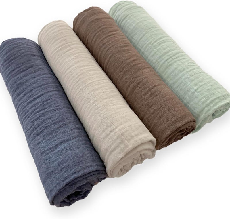 SwaddleDesigns Cotton Muslin Swaddle Blankets for Baby Boy  Baby Girl Set of 4 Neutral Receiving Blankets for Newborn Baby Registry  Gift 46x46 inches Coastal - Image 3