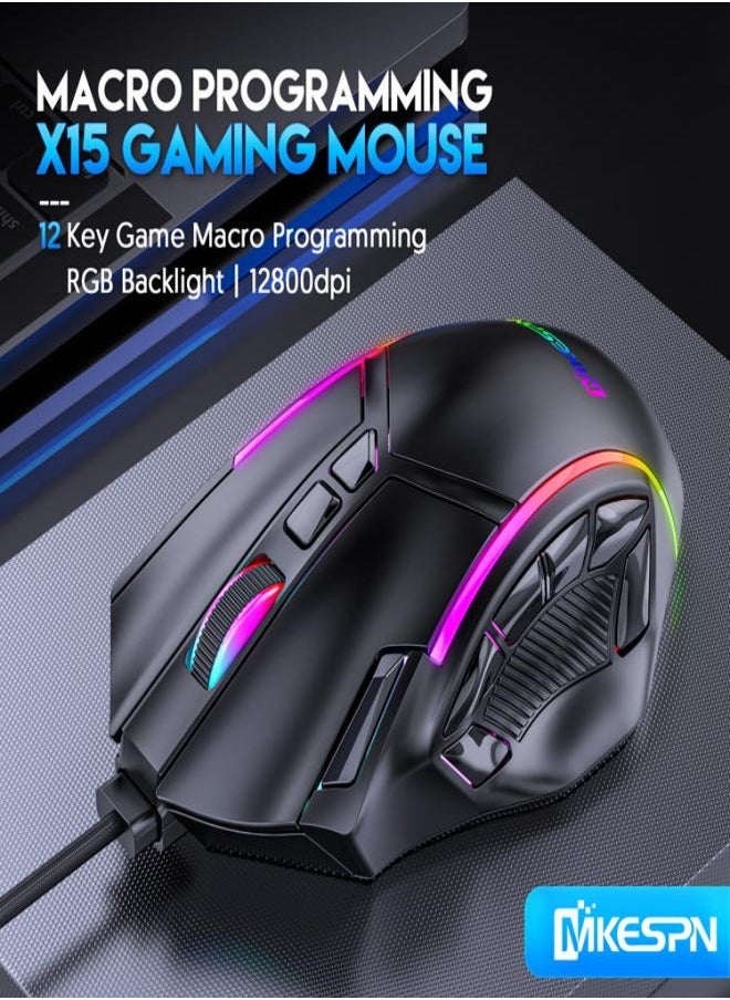 Generic Full-speed 12800 DPI 12-key macro definition wired RGB gaming mouse  - Image 3
