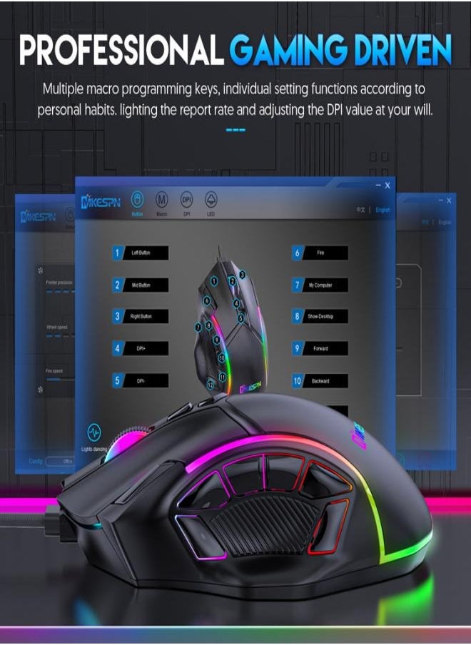 Generic Full-speed 12800 DPI 12-key macro definition wired RGB gaming mouse  - Image 4