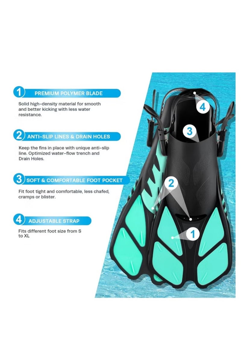 هالامين طقم قناع وزعانف وغطس، معدات غطس بحجم مناسب للسفر للبالغين مع قناع مضاد للضباب وبإطلالة بانورامية، زعانف تريك، أنبوب غطس جاف وحقيبة معدات للتدريب على السباحة، طقم غطس وحزم غوص - Image 4