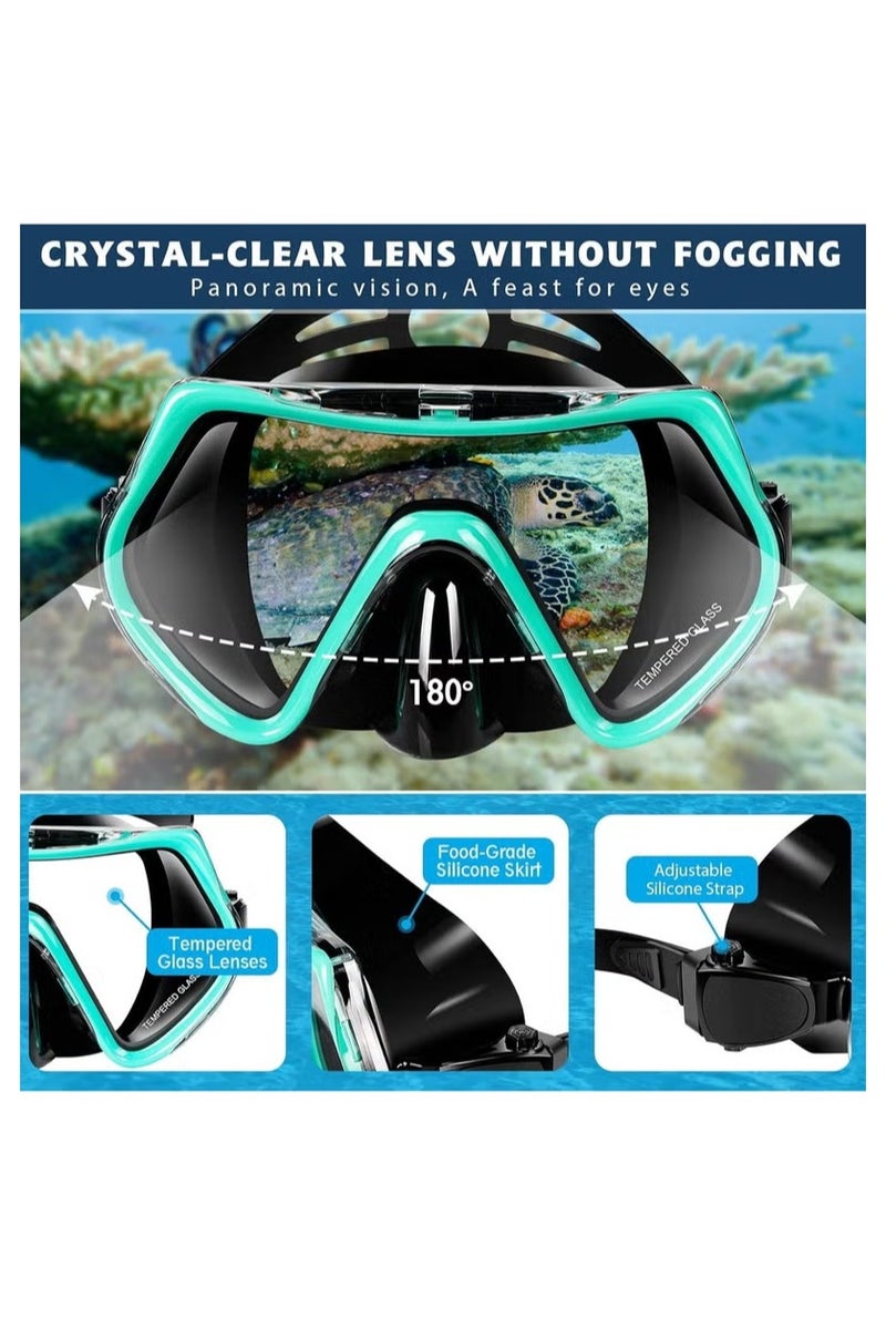 هالامين طقم قناع وزعانف وغطس، معدات غطس بحجم مناسب للسفر للبالغين مع قناع مضاد للضباب وبإطلالة بانورامية، زعانف تريك، أنبوب غطس جاف وحقيبة معدات للتدريب على السباحة، طقم غطس وحزم غوص - Image 5