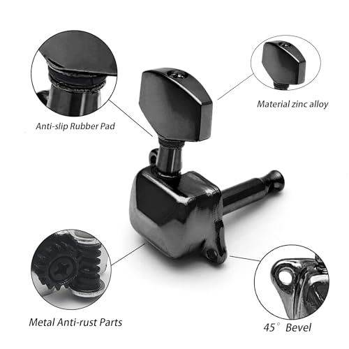 harpfeas 6R Semi-closed Guitar String Tuning Pegs Tuner Machine Heads Knobs Tuning Keys for Acoustic or Electric Guitar (Black) - Image 2