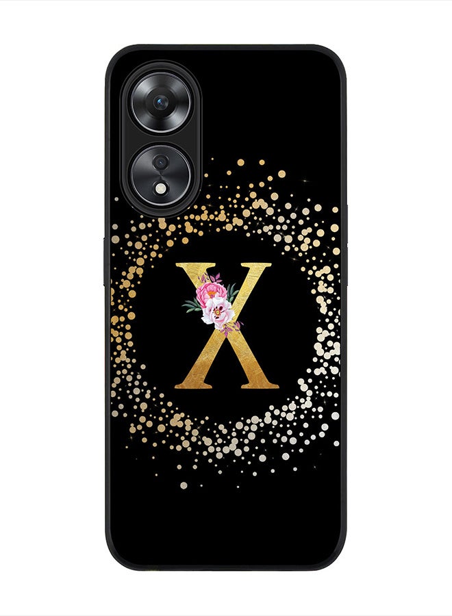 Stylizedd غطاء لهاتف Oppo A78 5G / Oppo A58 5G ، جراب أسود متين نحيف - نمط زهور مخصص بحرف أولي -X (أسود) - Image 1