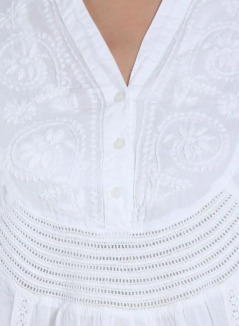 Alaya Hand Embroidered Chikankari Cotton A-Line Kurti-AL2945