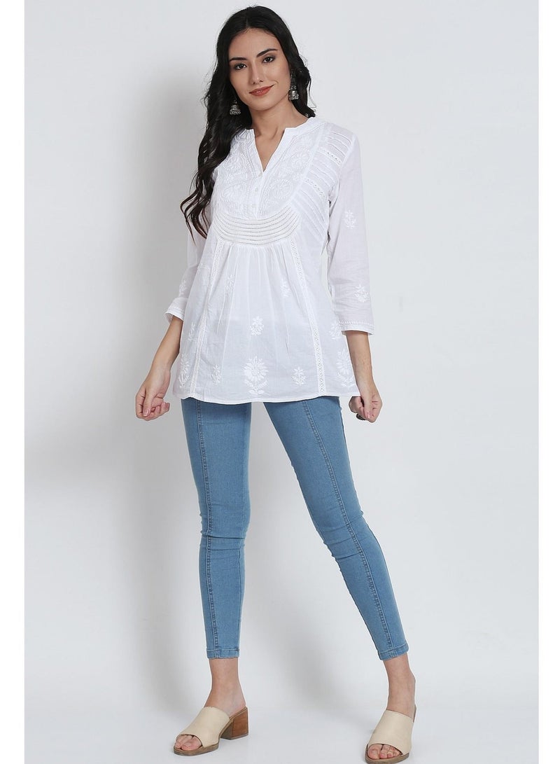 Alaya Hand Embroidered Chikankari Cotton A-Line Kurti-AL2945 - Image 5