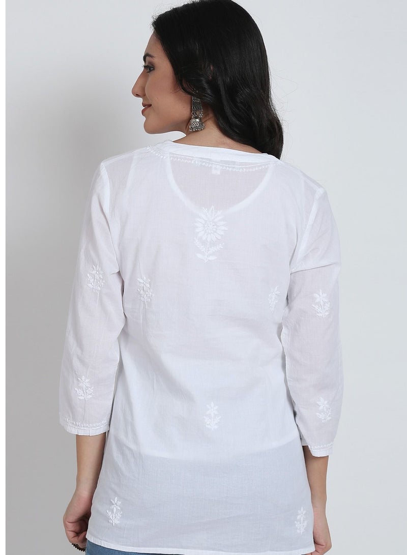 Alaya Hand Embroidered Chikankari Cotton A-Line Kurti-AL2945 - Image 2
