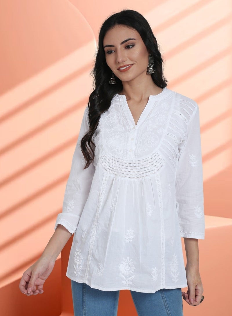 Alaya Hand Embroidered Chikankari Cotton A-Line Kurti-AL2945 - Image 1