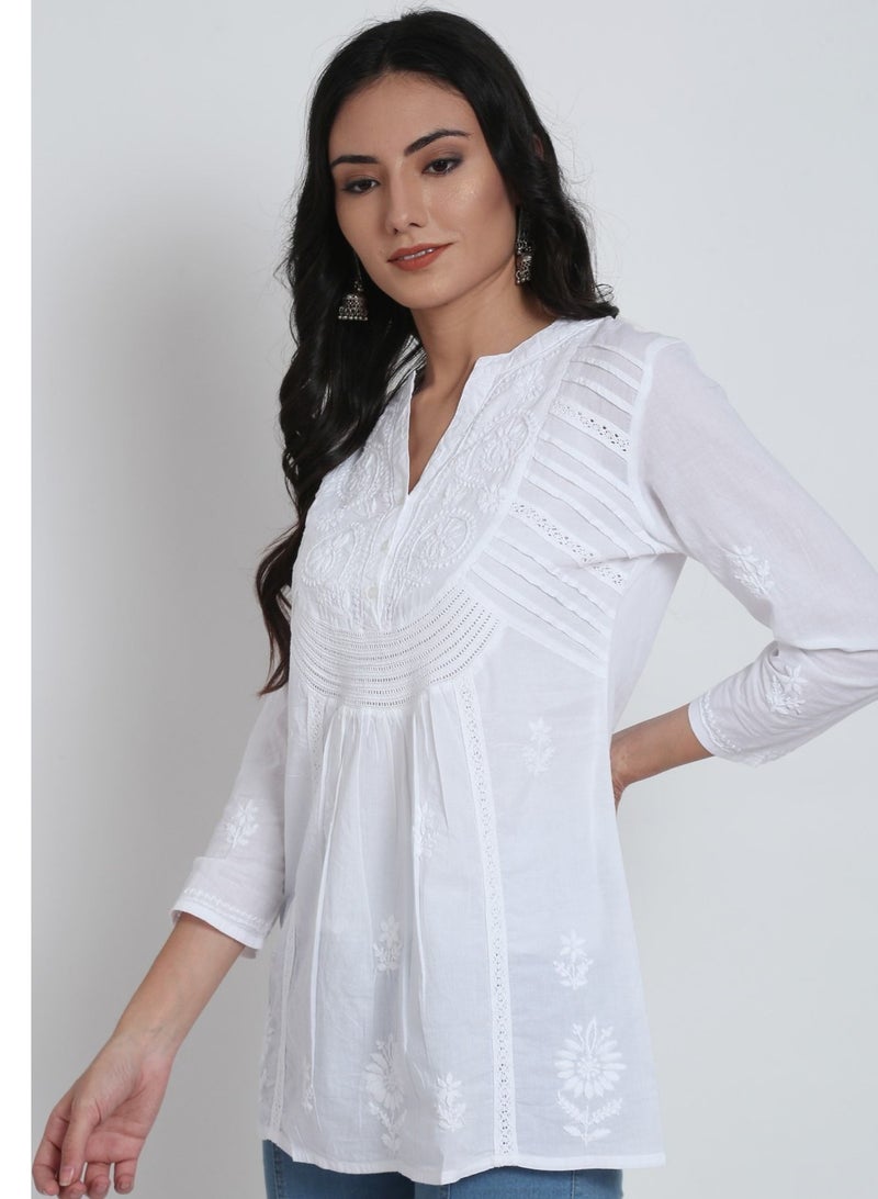 Alaya Hand Embroidered Chikankari Cotton A-Line Kurti-AL2945 - Image 3