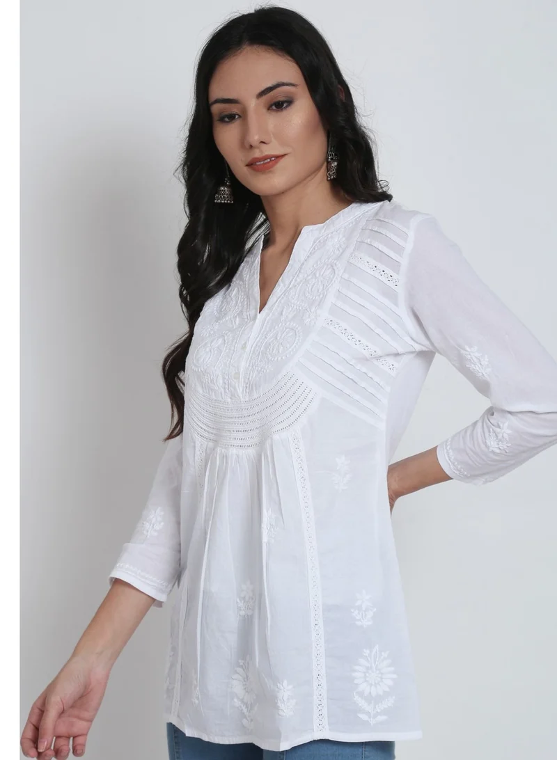Alaya Hand Embroidered Chikankari Cotton A-Line Kurti-AL2945