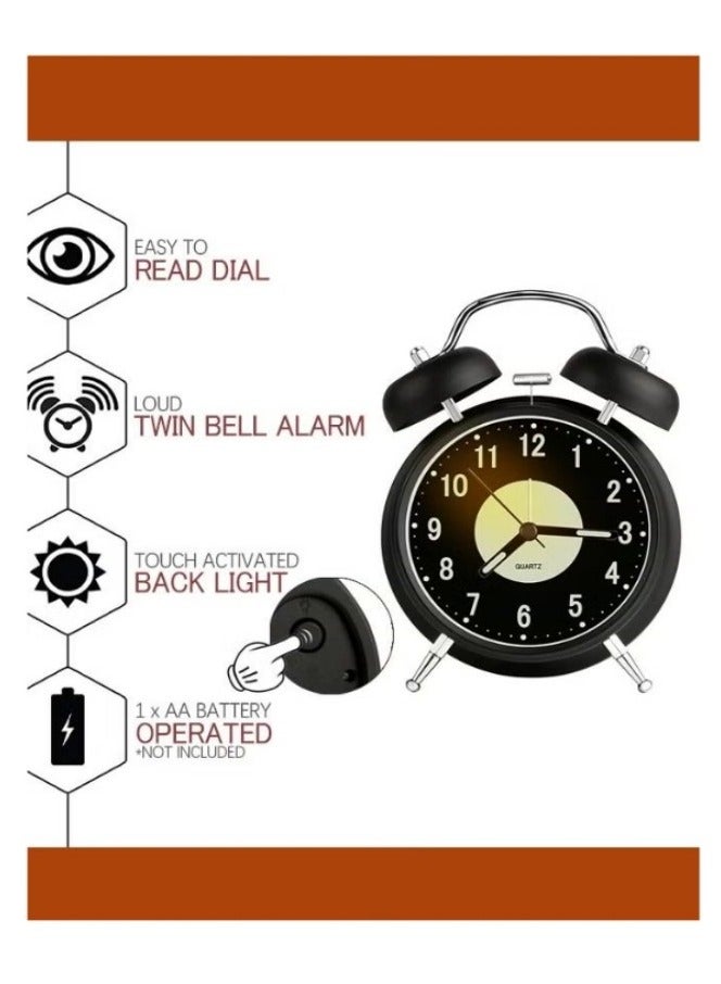 AHAKAC Twin Bell Alarm Clock, Loud Alarm Clock with Backlight, Silent Clock for Bedroom Home or Office, Great for Heavy Sleepers - Image 3