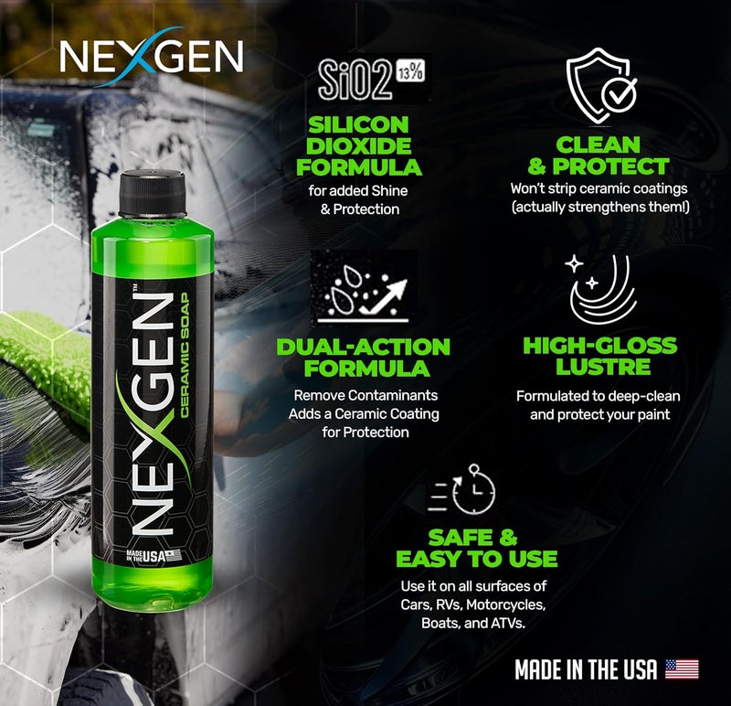 NEXGEN Premium Ceramic Soap (16oz) - Dual-Action Formula Car Wash Soap with SiO2 for Cleaning & Protection - Hydrophobic Water-Beading`- Car Cleaning Supplies - Safe for Paint, Glass, Chrome & More - Image 2