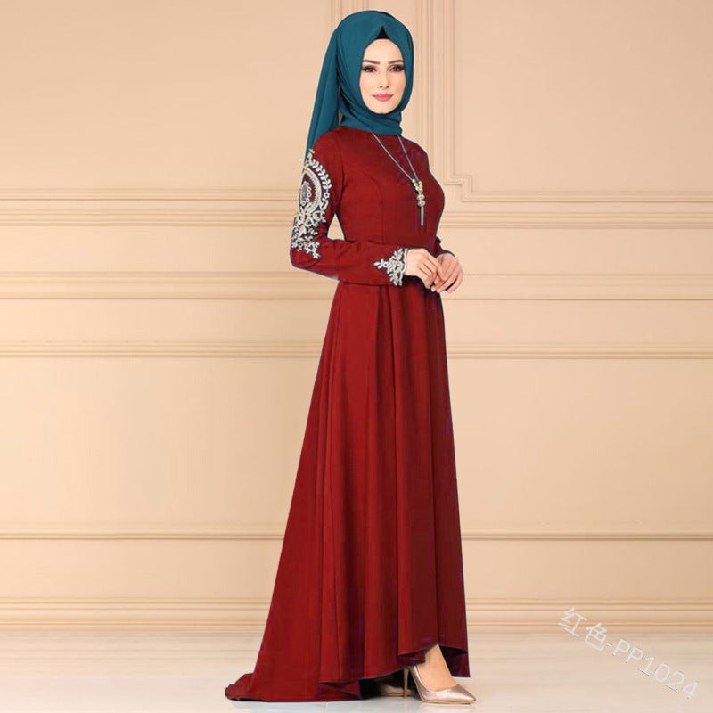 Yiduoduo Style Dress With Embroidery, Elegant Gown With Irregular Hem Pp1024 Muslim Style - Image 3
