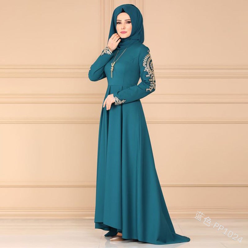 Yiduoduo Style Dress With Embroidery, Elegant Gown With Irregular Hem Pp1024 Muslim Style - Image 1