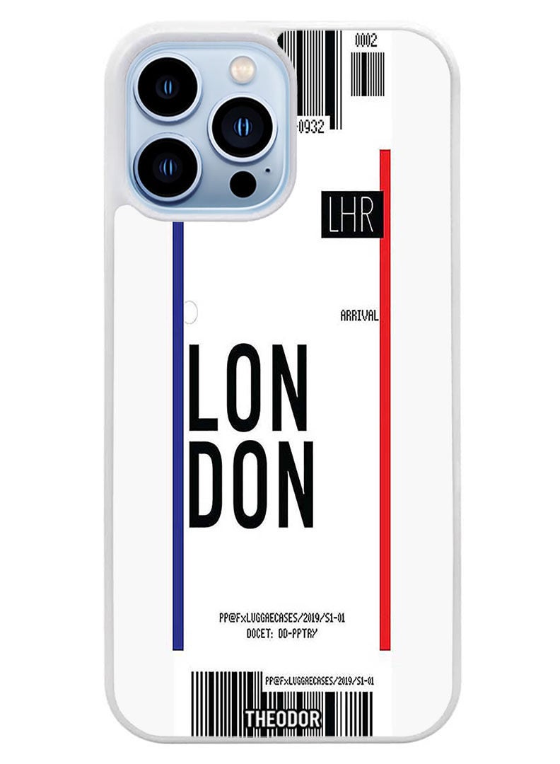 Theodor Protective Case Cover For APPLE IPHONE 14 Pro Max London boarding pass (White Bumper) - Image 1