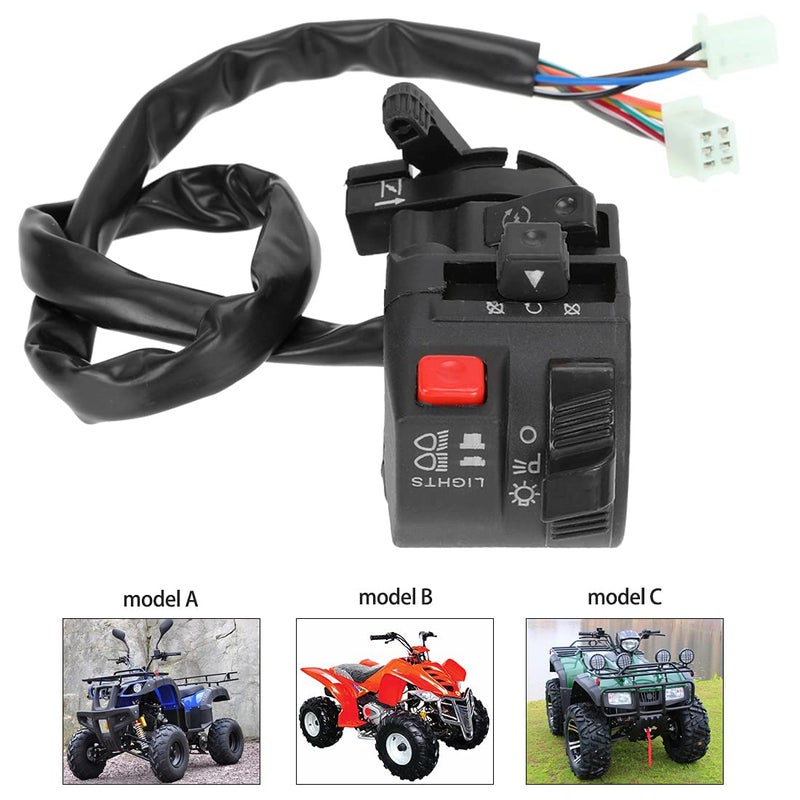 FVRITO مفتاح قتل البدء الأيسر ل ATV الصيني 50cc 110cc 125cc 150cc 200cc رباعي العجلات، زر بدء 5 وظائف 9 أسلاك مع ضوء وتجميع خنق لأجزاء Coolster Kayo Icebear Peace Sports - Image 4