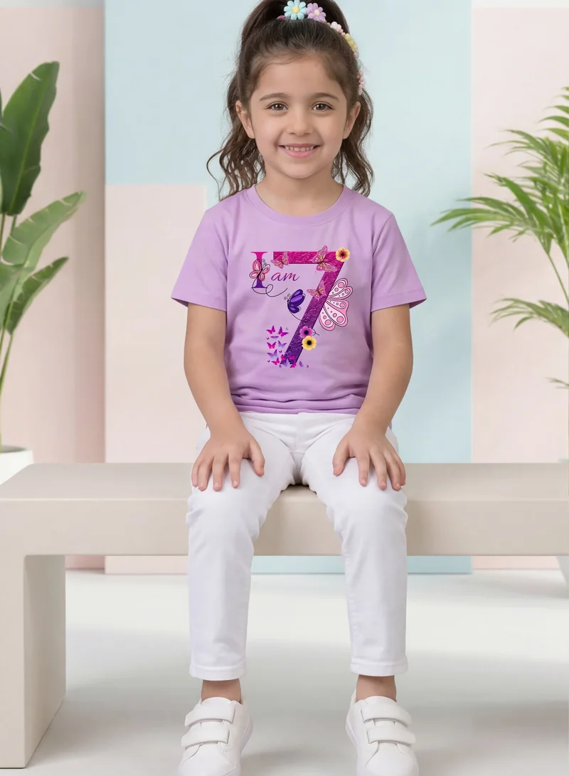 Funkaar Funkaar Birthday Girl, 7th Year Butterfly Birthday Graphic Print T-Shirt