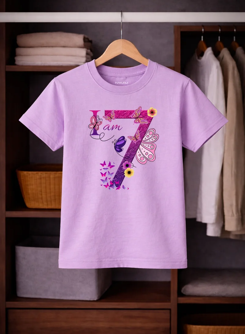 Funkaar Funkaar Birthday Girl, 7th Year Butterfly Birthday Graphic Print T-Shirt